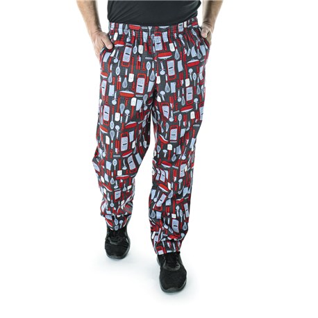 CW3500-CW247_01-2 Red Utensils Chefwear Printed Chef Pants