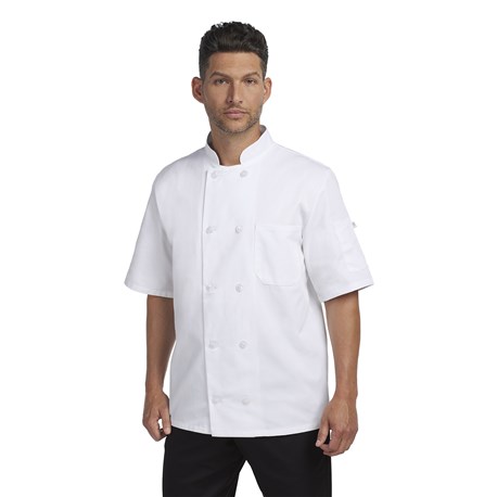 Mercer Culinary M61012BKL Genesis Mens Short Sleeve Chef Jacket with Traditional Buttons Black Large 