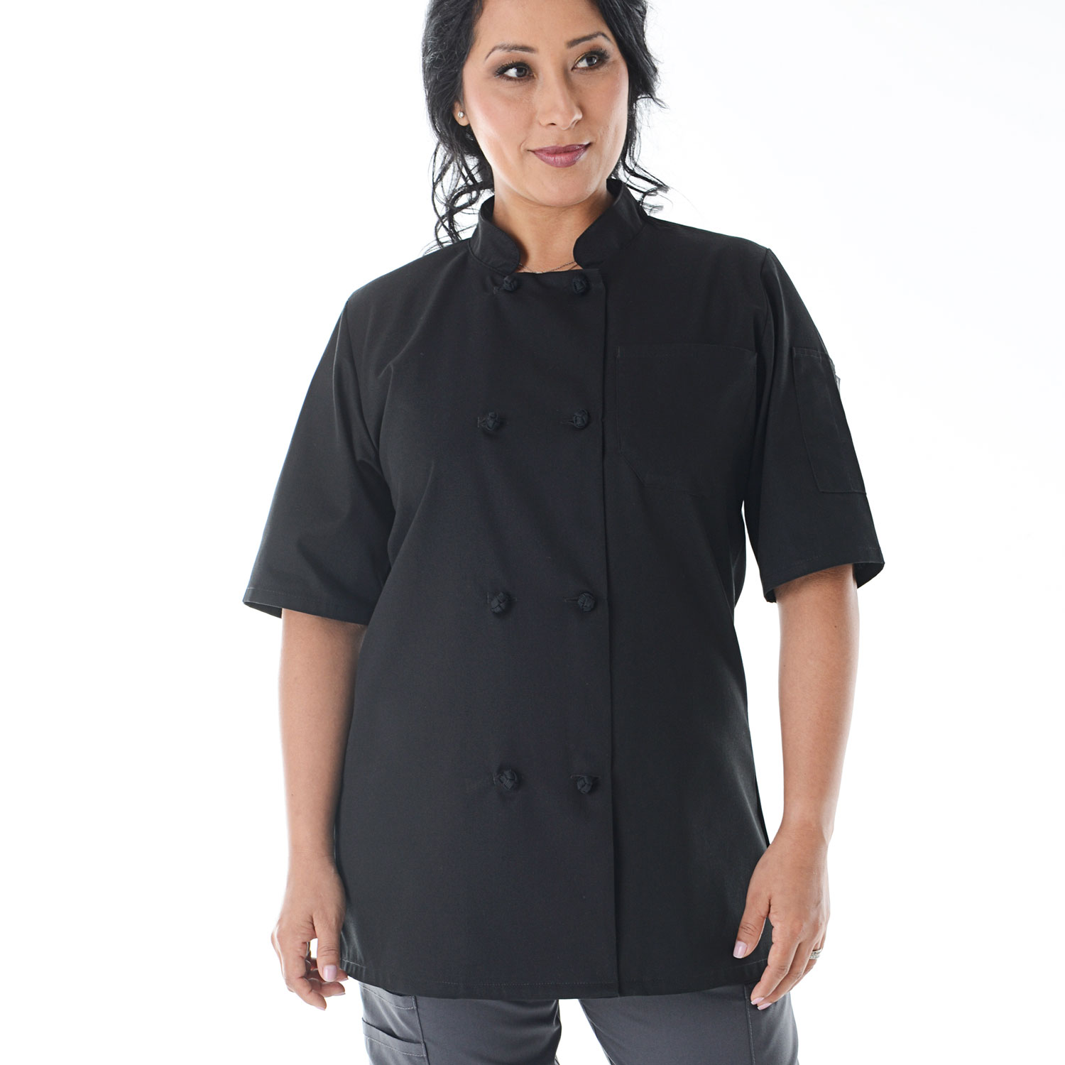 Mens Womens Short Sleeve T-Shirt Tops Slim Fit Buttons Shirt Chef Coat Uniform 