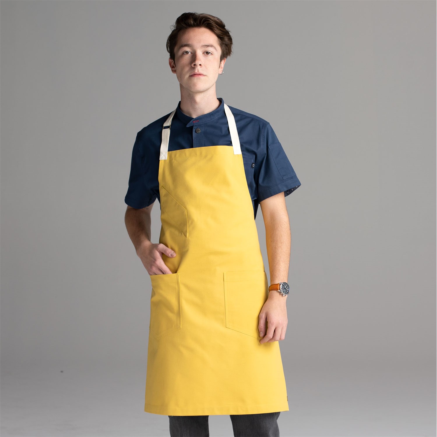 Chefwear 2 Pocket 100&#37; Cotton Yellow Bib Chef Apron, Chef Wear Style CW1693