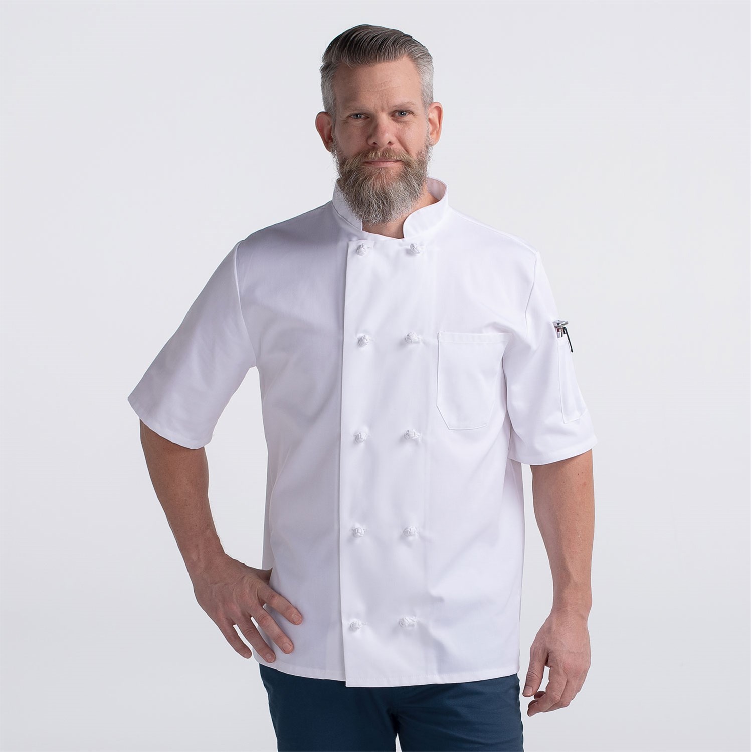 CW4450-CW40-01 Chefwear Short Sleeve Essential Cloth Knot Modern Chef Coats