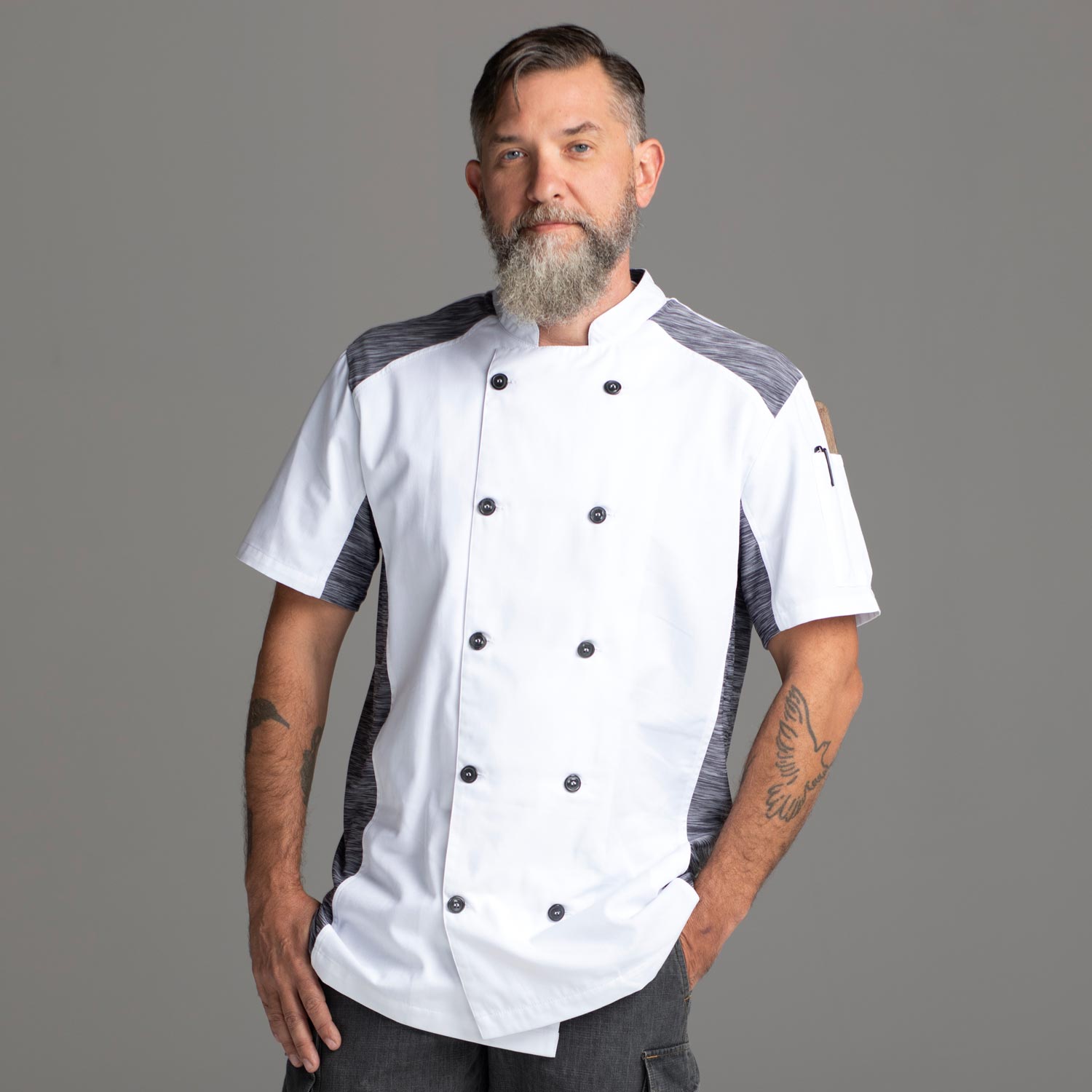 Chefwear Men&#39;s White Short Sleeve Quick Cool Stretch Chef Jacket. Chef Wear Style CW5630