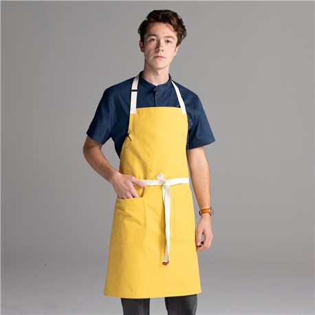 Chefwear 2 Pocket 100&#37; Cotton Yellow Bib Chef Apron, Chef Wear Style CW1693 04