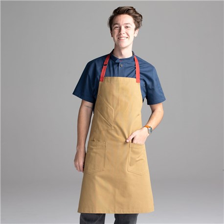 Chefwear 2 Pocket 100&#37; Cotton Brown &#40;Khaki&#41; Bib Chef Apron, Chef Wear Style CW1693