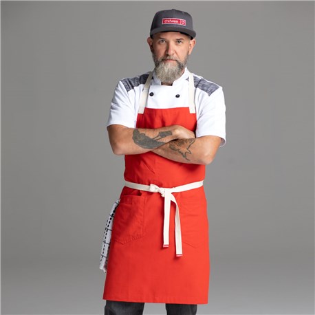 Chefwear 2 Pocket 100&#37; Cotton Red Bib Chef Apron, Chef Wear Style CW1693