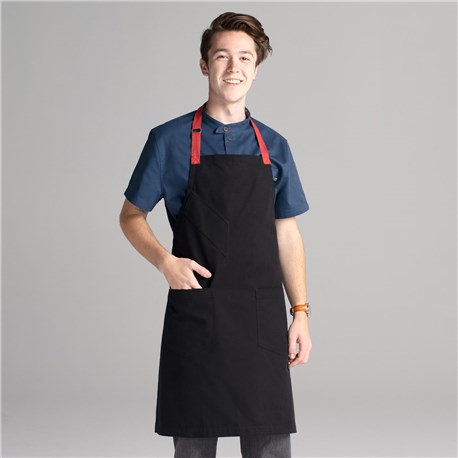 Chefwear 2 Pocket 100&#37; Cotton Black Bib Chef Apron, Chef Wear Style CW1693