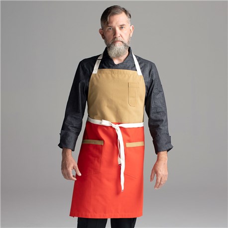 Chefwear 2 Pocket 100&#37; Cotton Two Color Yellow and Red Bib  Apron for Chefs, Cooks, Waiters and Servers. Chef Wear Style CW1694