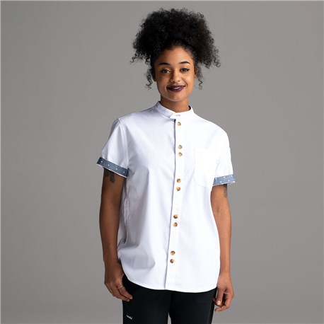 Chefwear Women&#39;s White Short Sleeve Modern Restaurant Work Shirt for Chefs, Cooks, Waiters and Servers. Chef Wear Style CW4320