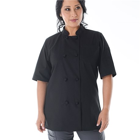 Women's Slim Short Sleeve Essential Cloth Knot Chef Coat (CW4460)