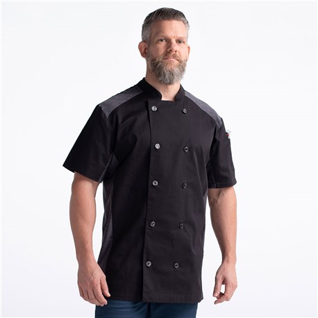Unisex Slim Short Sleeve Quick Cool Stretch Chef Coat (CW5630) - Black