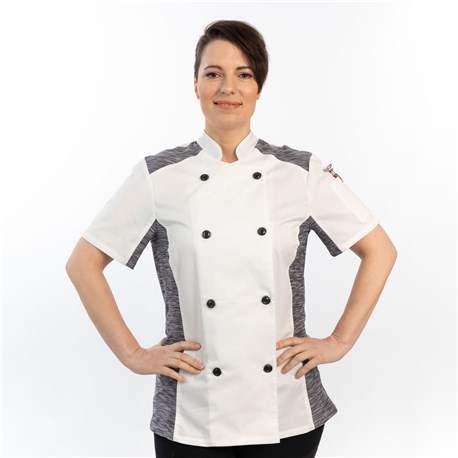Women's Slim Short Sleeve Quick Cool Stretch Chef Coat (CW5631) - White