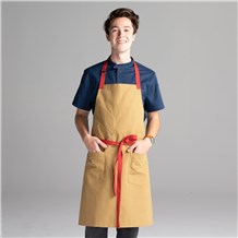 Chefwear 2 Pocket 100% Cotton Brown (Khaki) Bib Chef Apron, Chef Wear Style CW1693 04